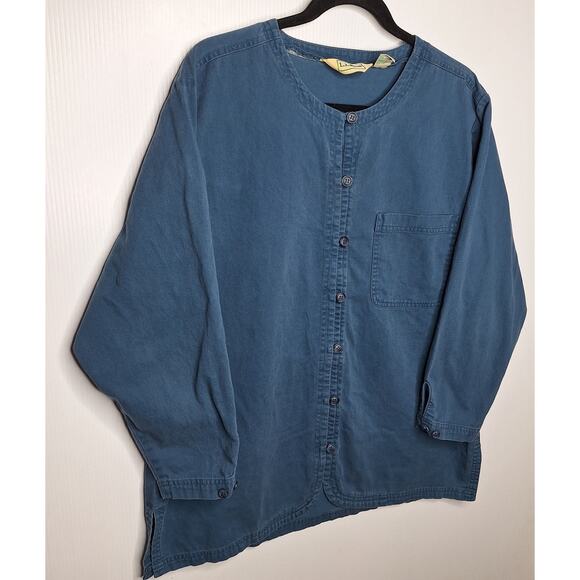 Vintage 90s L.L. Bean Tunic Top Women's Medium Collarless Cotton Canvas Utility - Picture 2 of 8